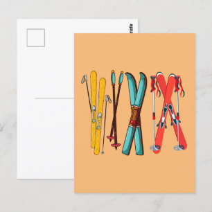 Funny Ski Colorful Ski Skier Postkarte