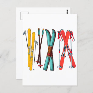 Funny Ski Colorful Ski Skier Postkarte