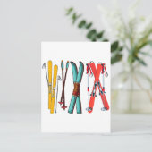 Funny Ski Colorful Ski Skier Postkarte (Stehend Vorderseite)