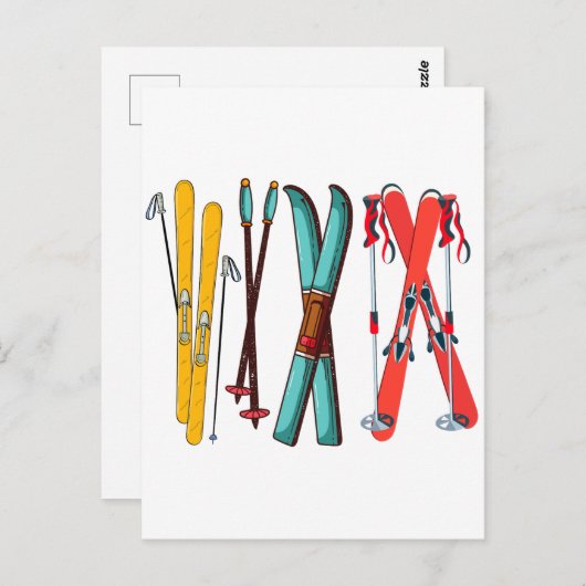 Funny Ski Colorful Ski Skier Postkarte (Vorne/Hinten)