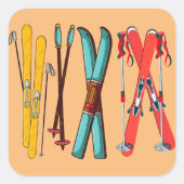 Funny Ski Colorful Ski Skier Quadratischer Aufkleber (Vorderseite)