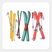 Funny Ski Colorful Ski Skier Quadratischer Aufkleber (Vorderseite)