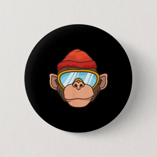 Funny Ski Monkey Goggles Gorilla Skiing Mountain G Button (Vorderseite)
