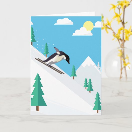 Funny Ski Pinguin eins in einer Million Danke Karte (Gelbe Blume)