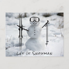 Funny Ski Snowman with Goggles and Winter Vibes   Feiertagspostkarte