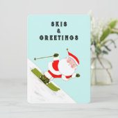 Funny Skiing Santa Feiertagskarte (Stehend Vorderseite)