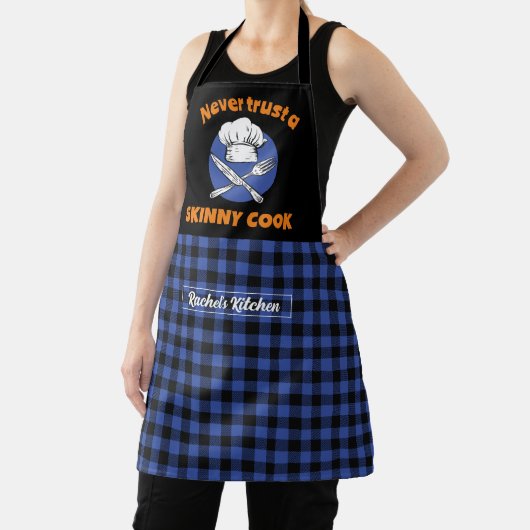 Funny Skinny Cook Black Blue Kariert Pattern Schürze (InSitu)