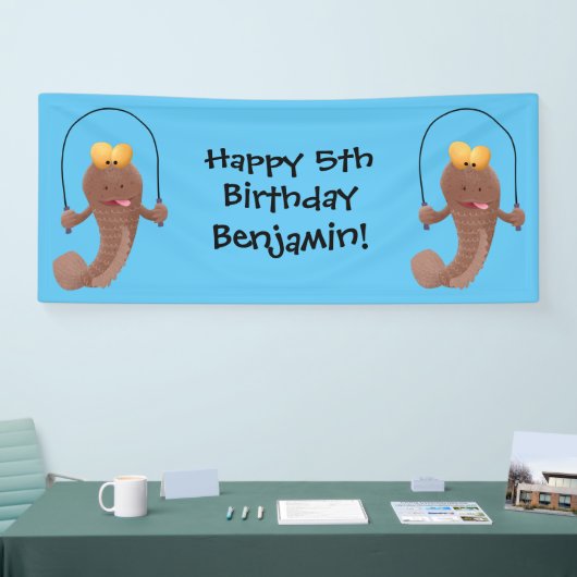 Funny skipper mudskipper fish Cartoon Banner (Messe)