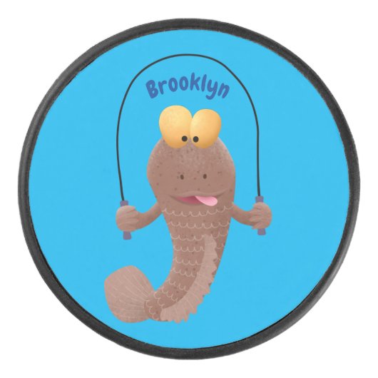 Funny skipper mudskipper fish Cartoon Eishockey Puck (Vorderseite)