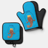 Funny skipper mudskipper fish Cartoon Ofenhandschuh & Topflappen-Set (Vorderseite/Rückseite)