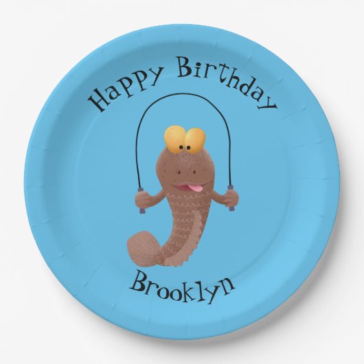 Funny skipper mudskipper fish Cartoon Pappteller (Vorderseite)