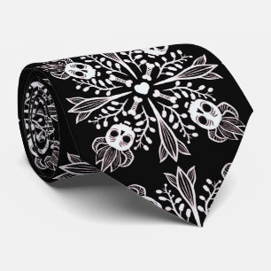 Funny Skull Black and White Halloween Krawatte