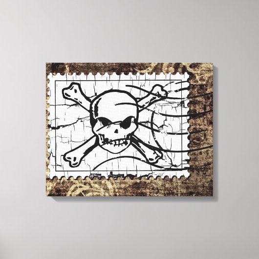 Funny Skull Briefmarke Vintag Leinwanddruck (Vorderseite)