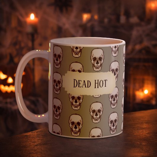 Funny Skull Dead Hot Gothic Gray Pixel Art Pattern Kaffeetasse