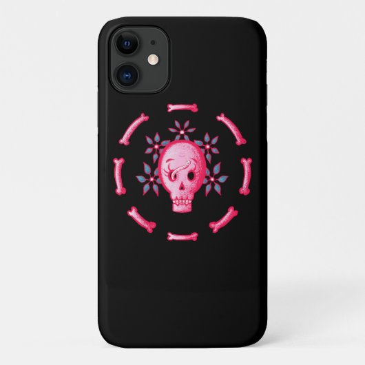 Funny Skull Design - Pink Skull mit Happy Worm Case-Mate iPhone Hülle (Rückseite)