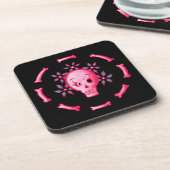 Funny Skull Design - Pink Skull mit Happy Worm Getränkeuntersetzer (Linke Seite)