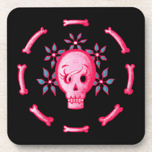 Funny Skull Design - Pink Skull mit Happy Worm Getränkeuntersetzer