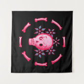 Funny Skull Design - Pink Skull mit Happy Worm Wandteppich (Vorderseite (Horizontal))