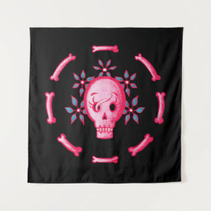 Funny Skull Design - Pink Skull mit Happy Worm Wandteppich
