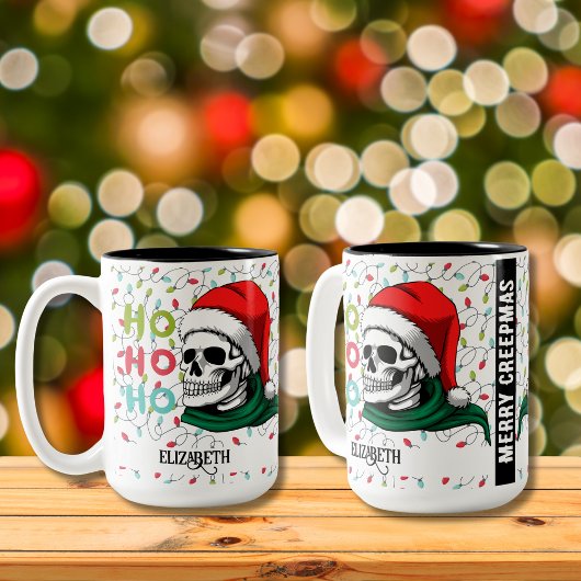 Funny Skull in Weihnachtsmannmütze Ho Ho Weihnacht Zweifarbige Tasse