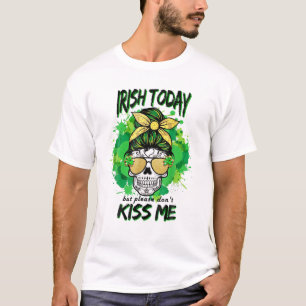 Funny Skull Messy Bun Irish heute aber bitte nicht T-Shirt
