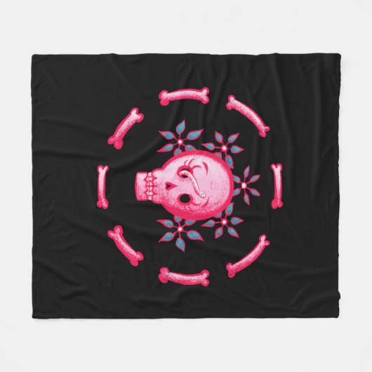 Funny Skull Pink Halloween Whimsigoth Fleecedecke (Vorderseite (Horizontal))