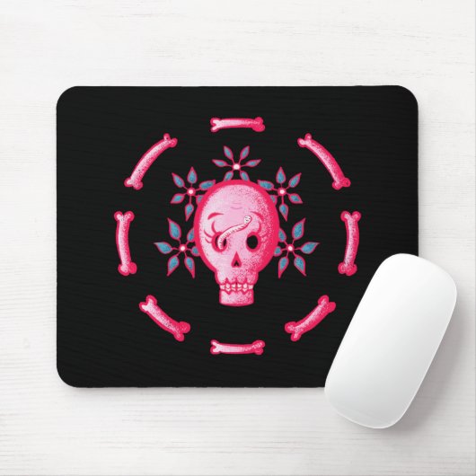 Funny Skull Pink Halloween Whimsigoth Mousepad (Mit Mouse)
