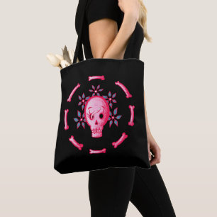 Funny Skull Pink Halloween Whimsigoth Tasche