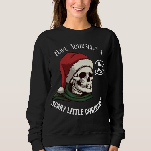 Funny Skull Tragen Weihnachtsmannmütze Ho Ho Ho We Sweatshirt (Vorderseite)