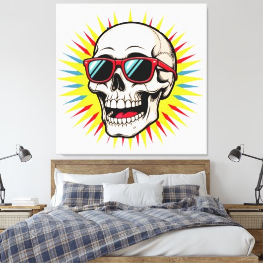 **Funny Skull With Sunglasses – Cartoon Laughing S Leinwanddruck (Insitu (Schlafzimmer))