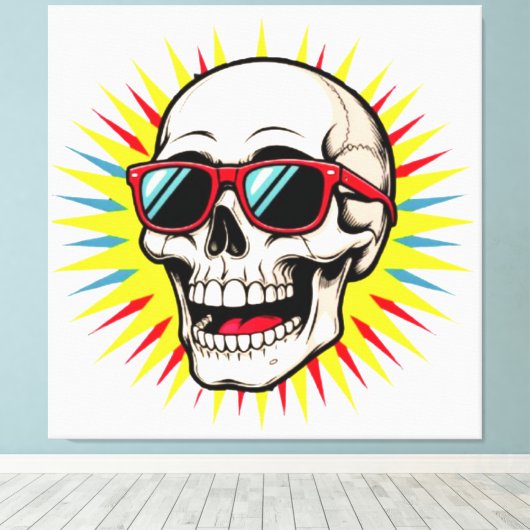 **Funny Skull With Sunglasses – Cartoon Laughing S Leinwanddruck (Insitu (Holzboden))