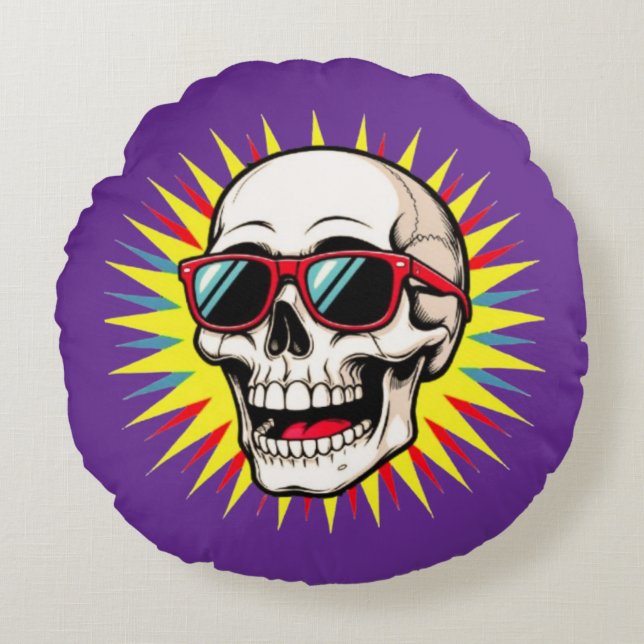 **Funny Skull With Sunglasses – Cartoon Laughing S Rundes Kissen (Vorderseite)