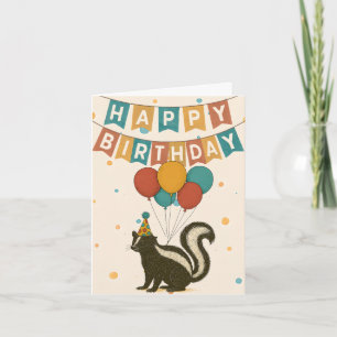 Funny Skunk Birthday Card - Balloons & Party Hat Karte