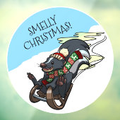 Funny Skunk Smelly Christmas! Sled Cartoon Fensteraufkleber (Blatt 3)