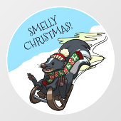 Funny Skunk Smelly Christmas! Sled Cartoon Fensteraufkleber (Blatt)