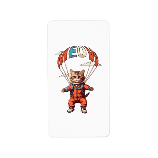 Funny Skydiving Cat Adressaufkleber (Vorne)