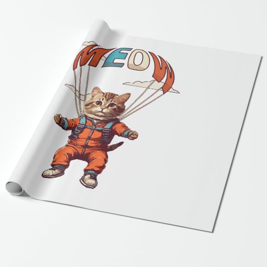 Funny Skydiving Cat Geschenkpapier (Ungerollt)