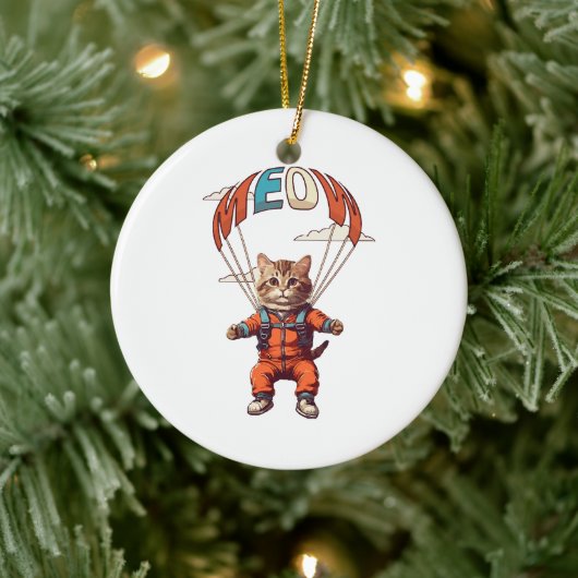 Funny Skydiving Cat Keramik Ornament (Baum)