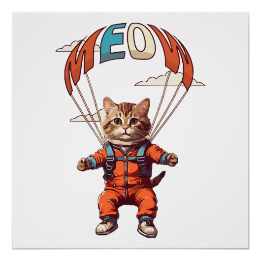 Funny Skydiving Cat Poster (Vorderseite)