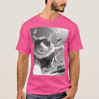 Funny Skydiving Cat Selfie mit Alien Ufos T-Shirt