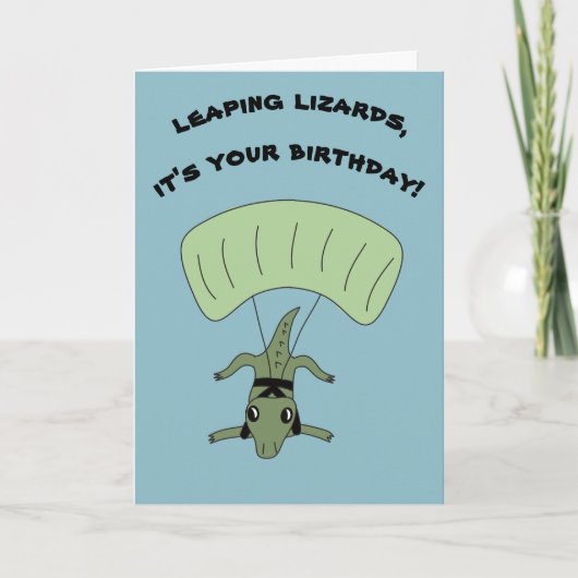 Funny Skydiving Lizard Custom Message Birthday Karte (Vorderseite)