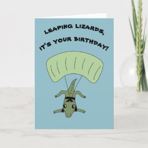 Funny Skydiving Lizard Custom Message Birthday Karte