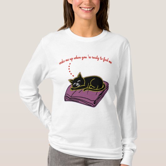 Funny Sleeping Black Cat Long Sleeve Feed Me Shirt (Vorderseite)