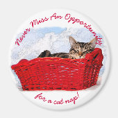 Funny Sleeping Kitten in Red Basket Custom Foto Magnet (Vorne)
