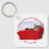 Funny Sleeping Kitten in Red Basket Foto Custom Schlüsselanhänger (Vorderseite)
