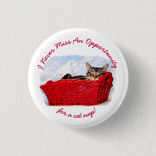 Funny Sleeping Kitten in Red Basket Template Button (Vorderseite)
