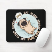 Funny Sleeping Pug Mouse Pad | Eat Sleep Repeat Mousepad (Mit Mouse)