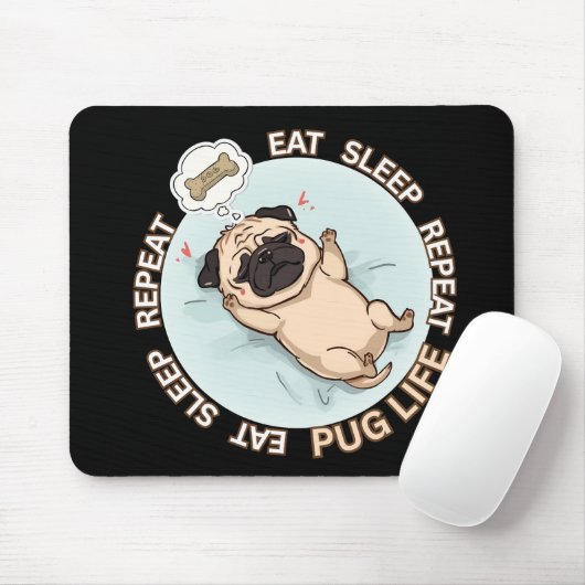 Funny Sleeping Pug Mouse Pad | Eat Sleep Repeat Mousepad (Mit Mouse)