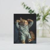 Funny Sleepy Ginger Kitty in PJs Postkarte (Stehend Vorderseite)