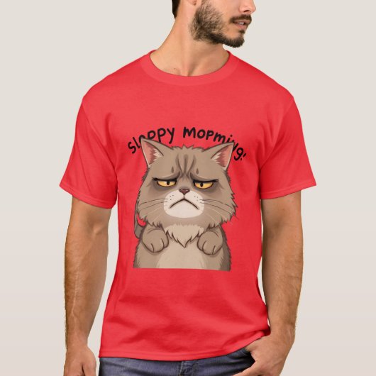 Funny Sleepy Morning Grey Cat Tired ✨🐾🥱 T-Shirt (Vorderseite)